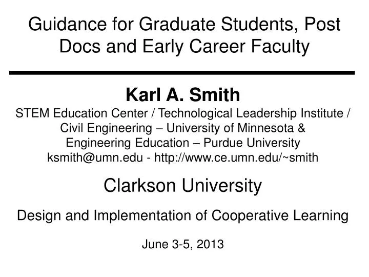 guidance for graduate students post docs and early career faculty
