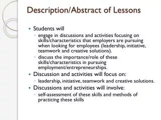 Description/Abstract of Lessons