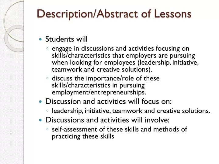 description abstract of lessons