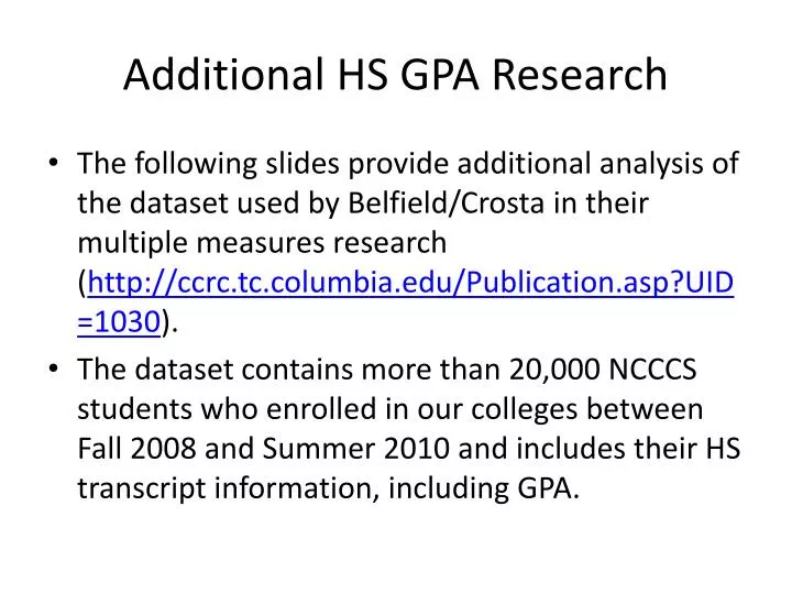 additional hs gpa research
