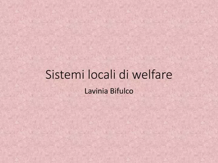 sistemi locali di welfare