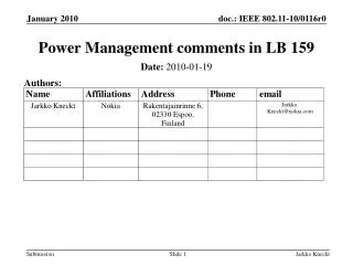 Power Management comments in LB 159