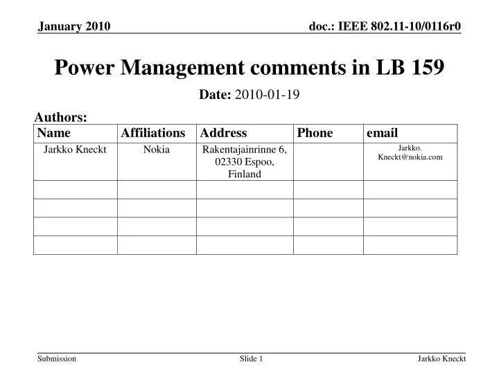 power management comments in lb 159