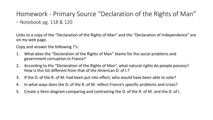 homework primary source declaration of the rights of man notebook pg 118 120