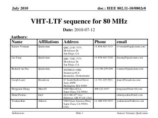 VHT-LTF sequence for 80 MHz