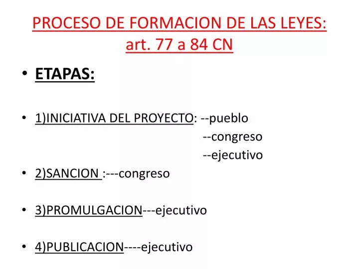 proceso de formacion de las leyes art 77 a 84 cn