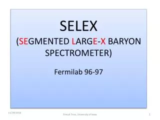 SELEX ( SE GMENTED L ARG E - X BARYON SPECTROMETER) Fermilab 96-97
