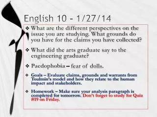 English 10 - 1/27/14