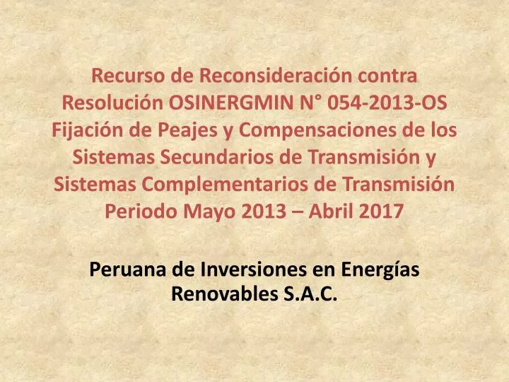 peruana de inversiones en energ as renovables s a c
