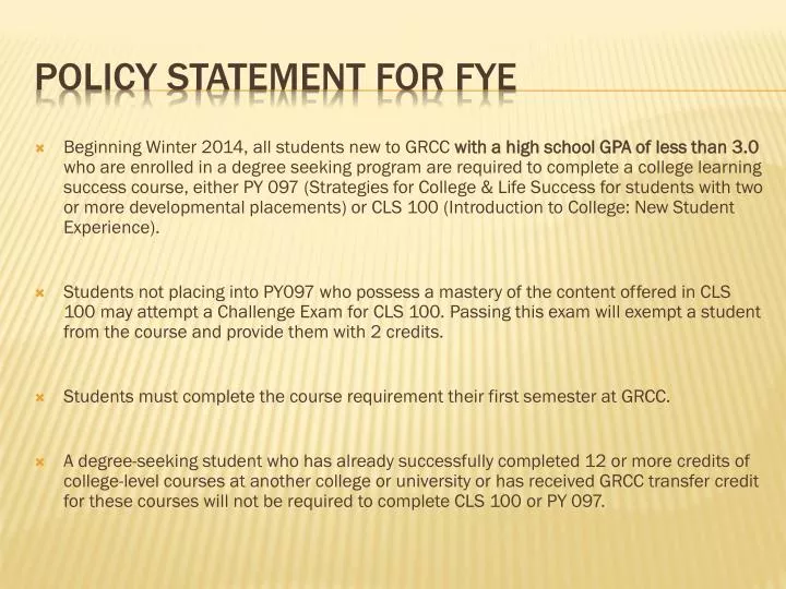 policy statement for fye