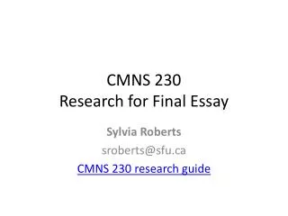 CMNS 230 Research for Final Essay