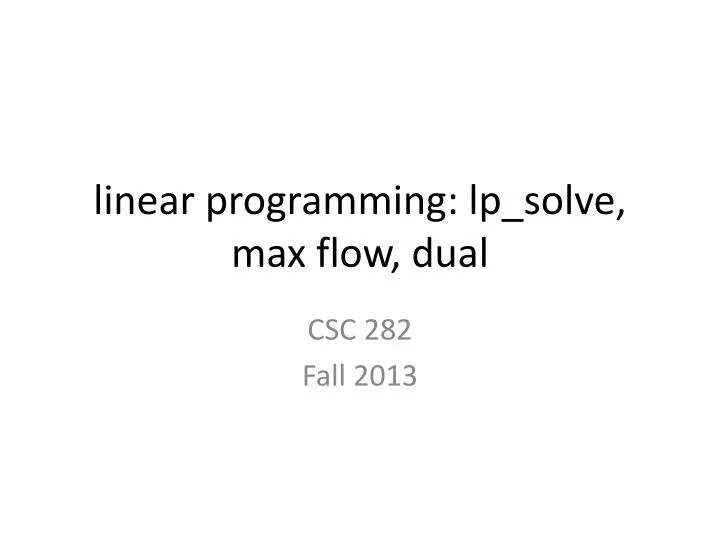 linear programming lp solve max flow dual