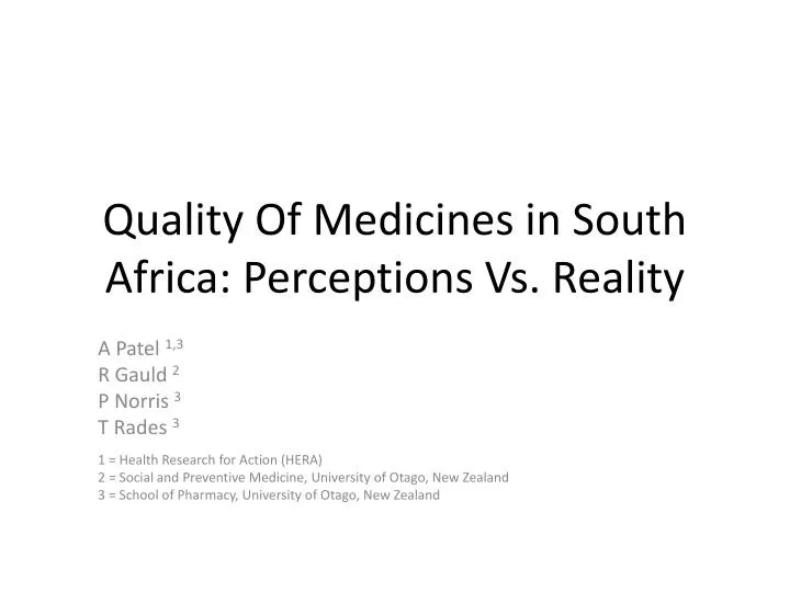 quality of medicines in south africa perceptions vs reality