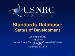 Standards Database: Status of Development