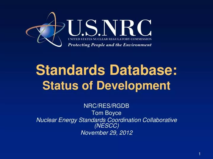 standards database status of development
