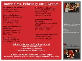 Rawls CMC February 2013 Events