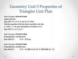 Geometry Unit 5 Properties of Triangles Unit Plan