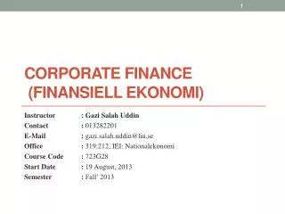 Corporate Finance ( Finansiell ekonomi )