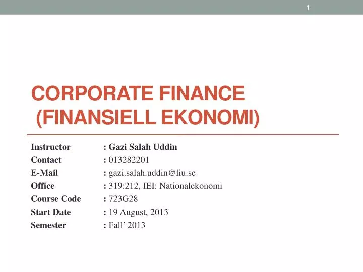 corporate finance finansiell ekonomi