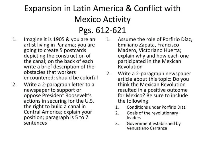 expansion in latin america conflict with mexico activity pgs 612 621