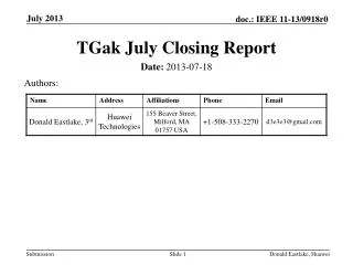 TGak July Closing Report