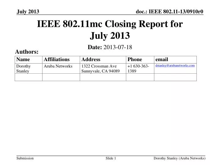 ieee 802 11mc closing report for jul y 2013