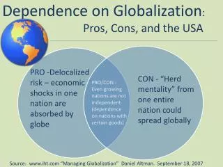 Dependence on Globalization : 		 Pros, Cons, and the USA