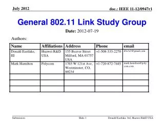 General 802.11 Link Study Group