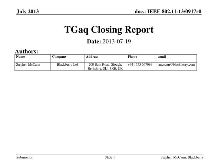 tgaq closing report