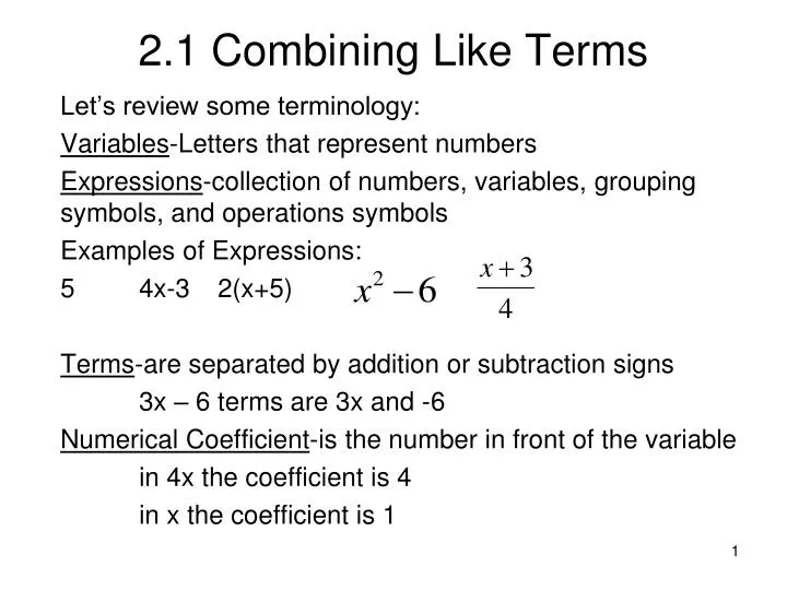 2 1 combining like terms