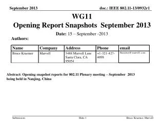WG11 Opening Report Snapshots September 2013