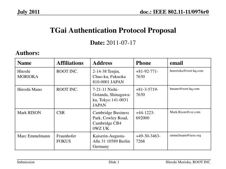 tgai authentication protocol proposal