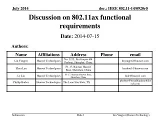 Discussion on 802.11ax functional requirements