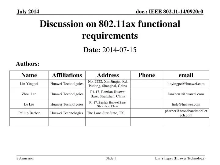 discussion on 802 11ax functional requirements