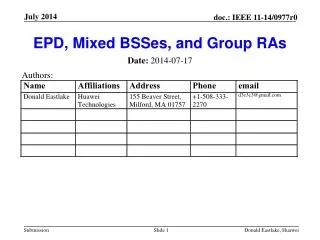 EPD, Mixed BSSes , and Group RAs