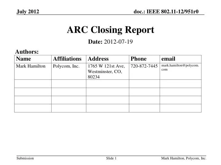 arc closing report