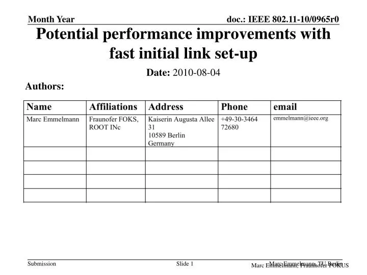 potential performance improvements with fast initial link set up