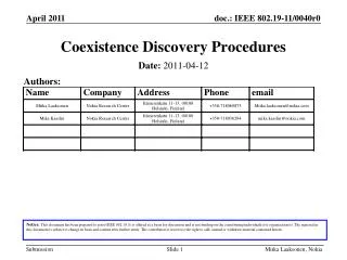 Coexistence Discovery Procedures