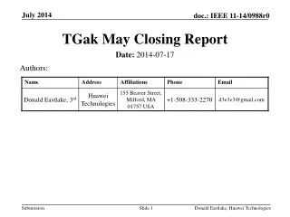 TGak May Closing Report