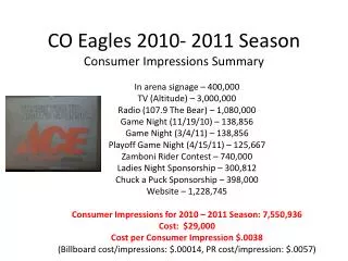 CO Eagles 2010- 2011 Season Consumer Impressions Summary