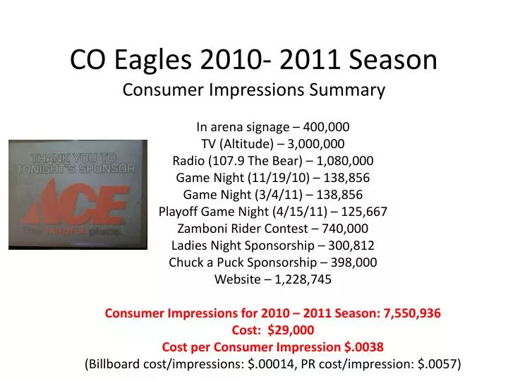 co eagles 2010 2011 season consumer impressions summary