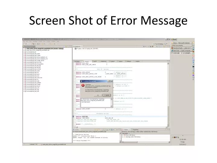 screen shot of error message