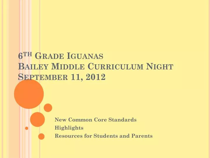 6 th grade iguanas bailey middle curriculum night september 11 2012