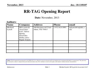 RR-TAG Opening Report