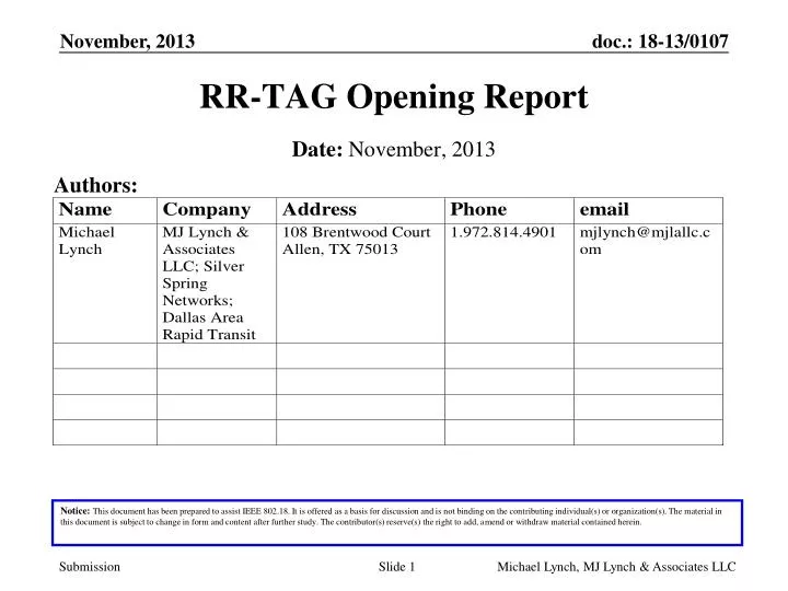 rr tag opening report