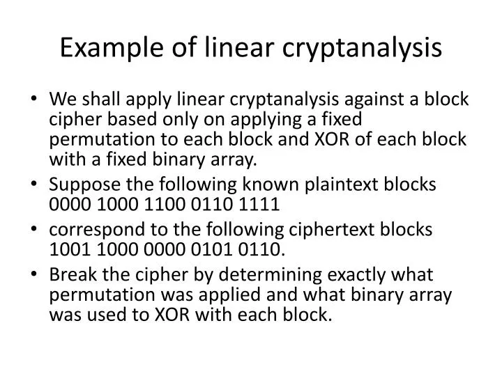 example of linear cryptanalysis