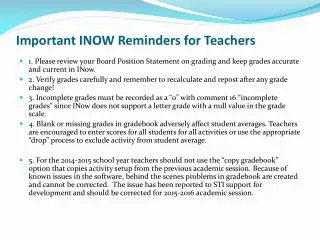 Important INOW Reminders for Teachers