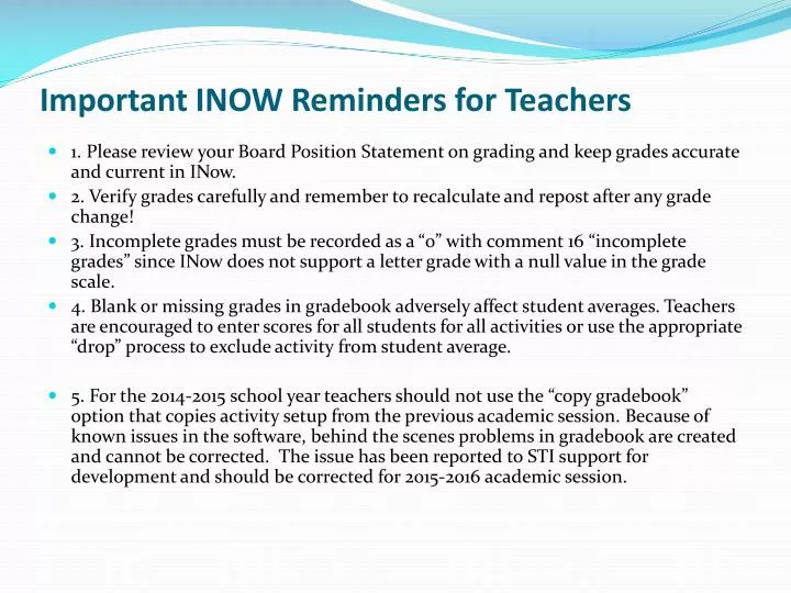 important inow reminders for teachers