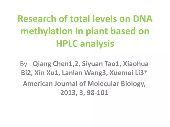 research of total levels on dna methylation in plant based on hplc analysis