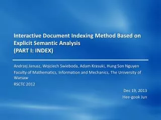 interactive document indexing method based on explicit semantic analysis part i index